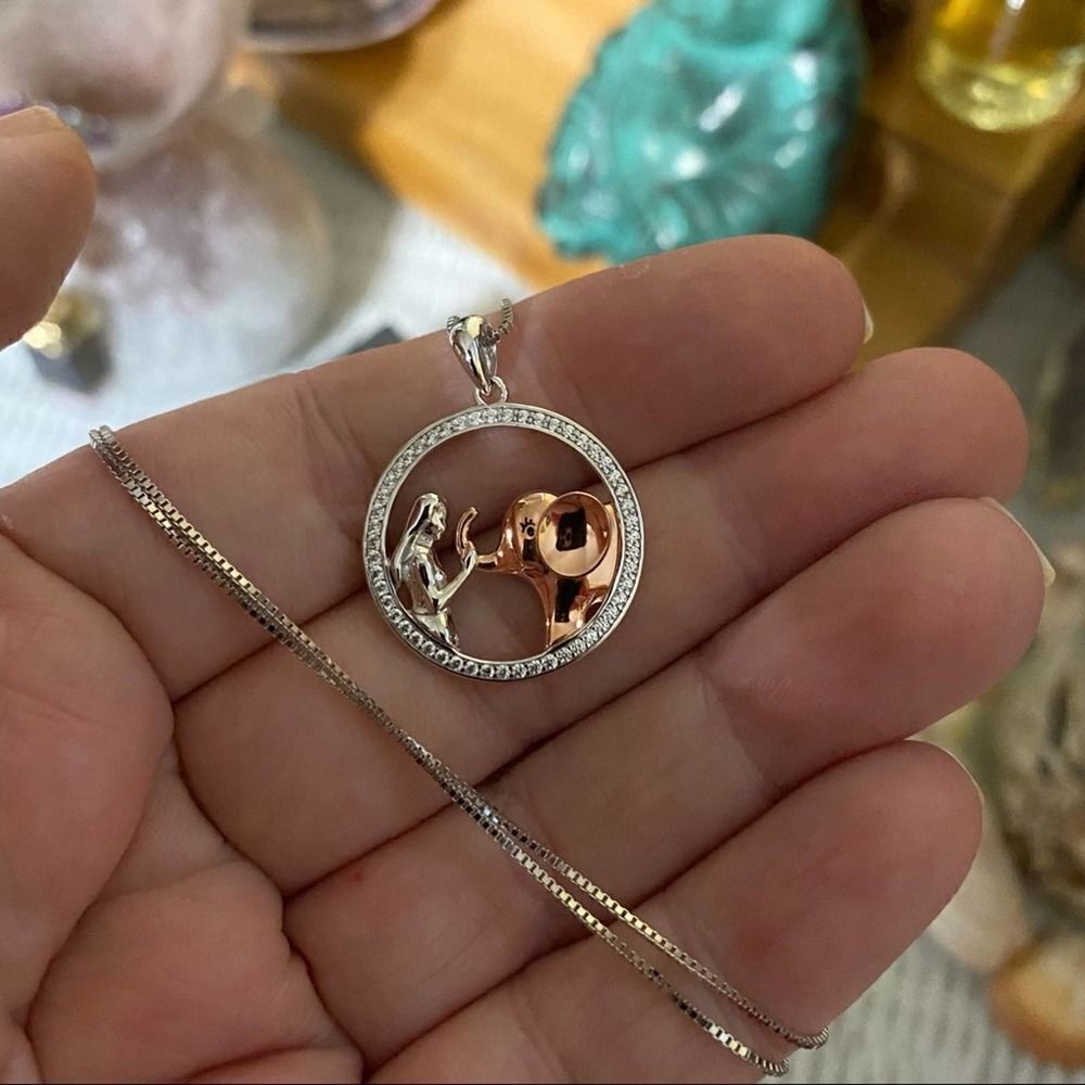 Sterling Silver Elephant Two-Tone CZ Necklace